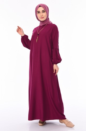 فستان فيسكوز بتصميم أكمام مزمومة 1203-04 لون أرجواني 1203-04