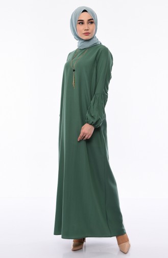 Elastic Sleeve Viscose Dress 1203-05 Almond Green 1203-05