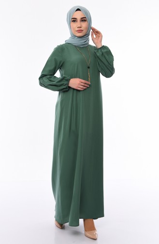 فستان فيسكوز بتصميم أكمام مزمومة 1203-05 لون أخضر فاتح 1203-05