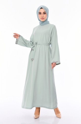 فستان مزين بتفاصيل وحزام للخصر 0314-03 لون اخضر 0314-03