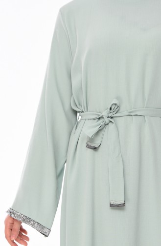 فستان مزين بتفاصيل وحزام للخصر 0314-03 لون اخضر 0314-03