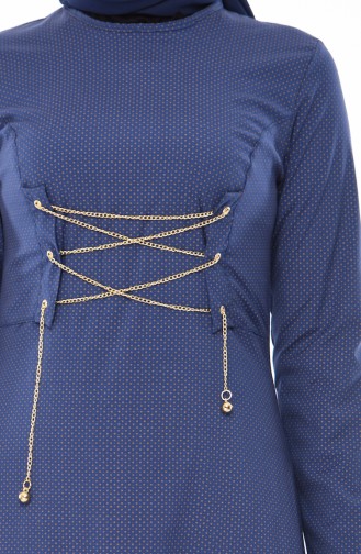 Chain Detail Dress 1181-01 Navy Mustard 1181-01