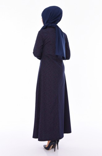 فستان مزين بسلسلة 1183-01 لون كحلي وفوشي داكن 1183-01