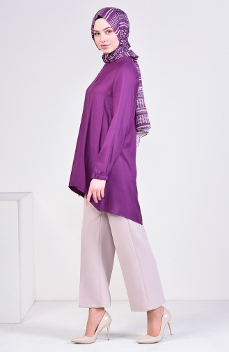 Elastic Sleeve Asymmetrical Tunic1179-02 Plum 1179-02