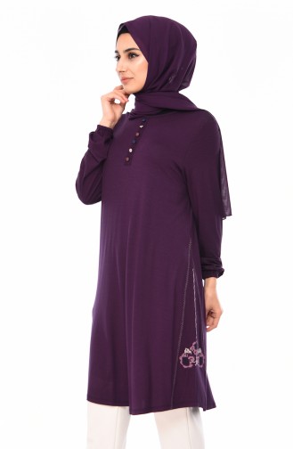 Large Size Button Detailed Tunic 50534-04 Purple 50534-04