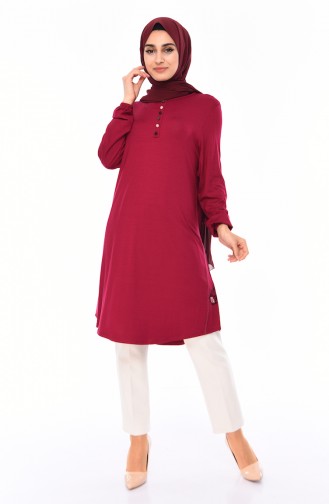 Large Size Button Detailed Tunic 50534-06 Plum 50534-06