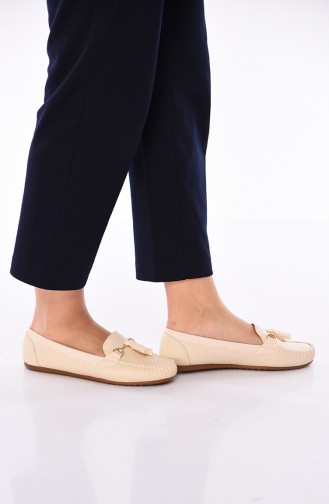 Beige Woman Flat Shoe 120-02