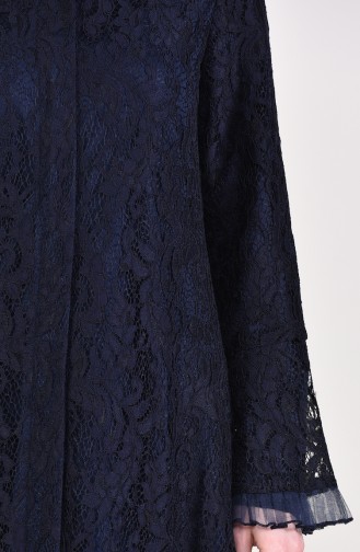 Lace overlay Zippered Abaya 35877-02 Navy Blue 35877-02