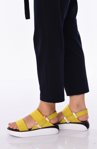 Bayan Dolgu Topuk Sandalet 408K-01 Sarı