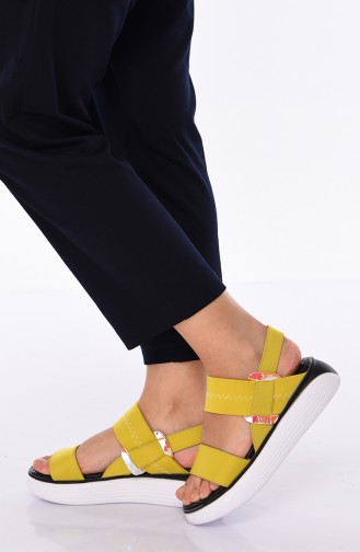 Bayan Dolgu Topuk Sandalet 408K-01 Sarı