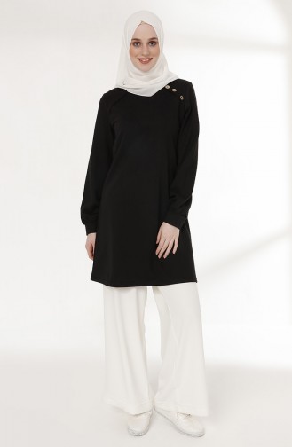 Knopf detaillierte Tunika 3066A-01 Schwarz 3066A-01