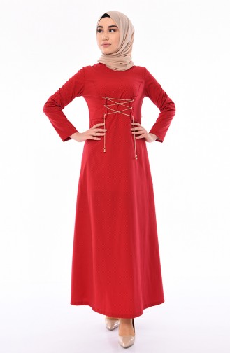 فستان مزين بسلسلة 1181-02 لون احمر واسود 1181-02