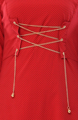 Chain Detail Dress 1181-02 Red Black 1181-02