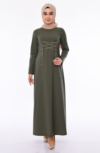 فستان مزين بسلسلة 1181-03 لون اخضر كاكي واسود 1181-03