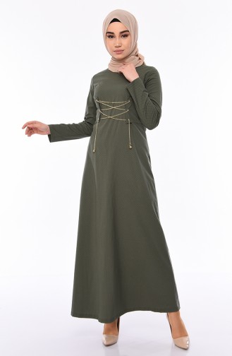 فستان مزين بسلسلة 1181-03 لون اخضر كاكي واسود 1181-03