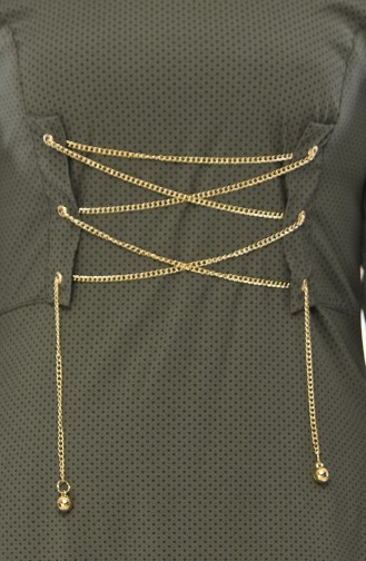Chain Detail Dress 1181-03 Khaki Black 1181-03