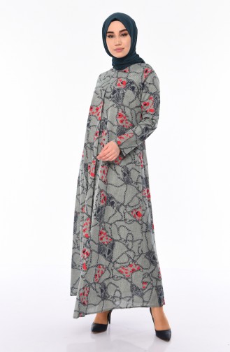 A Pleat Printed Dress 1188-02 Khaki 1188-02