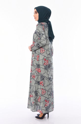 فستان مُطبع بتصميم طية أمامية 1188-02 لون أخضر كاكي 1188-02