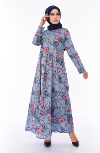 A Pleat Printed Dress 1188-04 Blue 1188-04