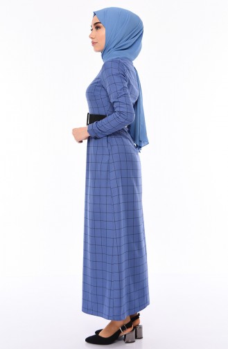 Checkered Belted Dress 2069-02 Indigo 2069-02