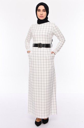 Checkered Belted Dress 2069-03 Light Beige 2069-03