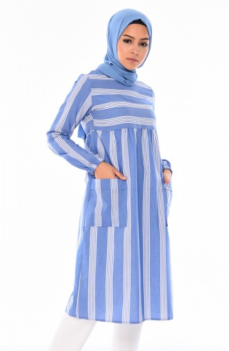 Striped Pockets Tunic 1187-04 Blue 1187-04