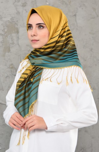 Stripe Pattern Seasonal Tassels Scarf 2238-12 Dark Yellow 2238-12