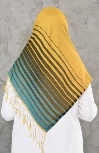 Stripe Pattern Seasonal Tassels Scarf 2238-12 Dark Yellow 2238-12