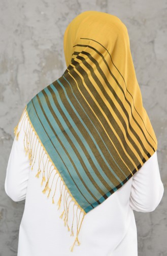 Stripe Pattern Seasonal Tassels Scarf 2238-12 Dark Yellow 2238-12