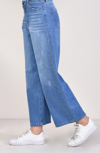 Düğmeli Bol Paça Kot Pantolon 2577-02 Kot Mavi 2577-02