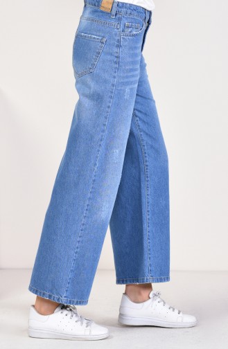 Düğmeli Bol Paça Kot Pantolon 2577-02 Kot Mavi 2577-02