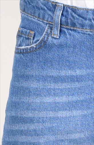 Düğmeli Bol Paça Kot Pantolon 2577-02 Kot Mavi 2577-02