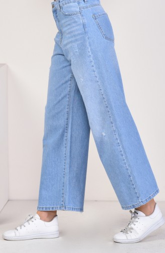 Buttoned Wide Leg Jeans Pants 2577-03 Blue 2577-03