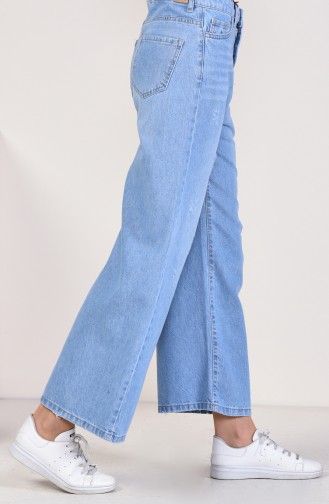 Buttoned Wide Leg Jeans Pants 2577-03 Blue 2577-03