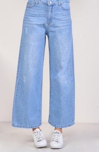 Buttoned Wide Leg Jeans Pants 2577-03 Blue 2577-03