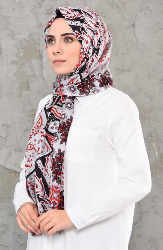 Patterned Cotton Shawl 4337-01 Red Gray 4337-01