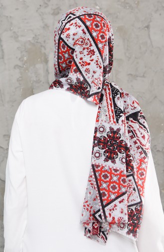 Patterned Cotton Shawl 4337-01 Red Gray 4337-01
