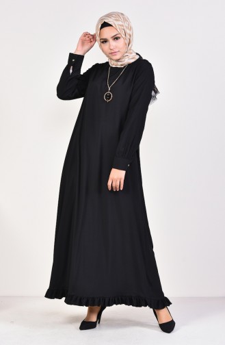 Viskon Eteği Büzgülü Elbise 1202-01 Siyah