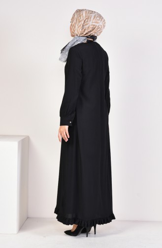 Viskon Eteği Büzgülü Elbise 1202-01 Siyah