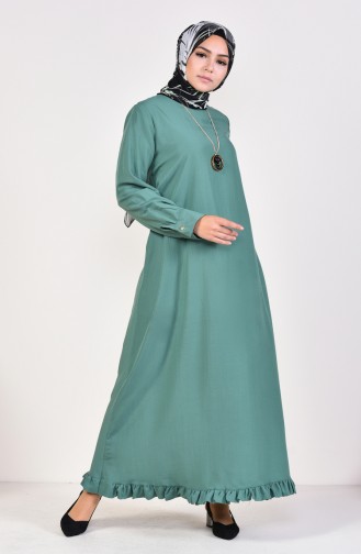 Viskon Eteği Büzgülü Elbise 1202-04 Çağla Yeşili