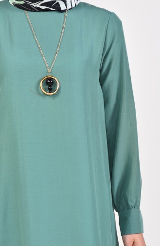 Viskon Eteği Büzgülü Elbise 1202-04 Çağla Yeşili
