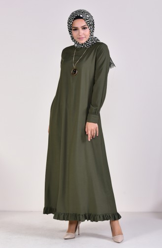 Viskon Eteği Büzgülü Elbise 1202-05 Yeşil