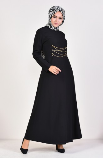 Chain Detailed Plain Dress 1189-01 Black 1189-01