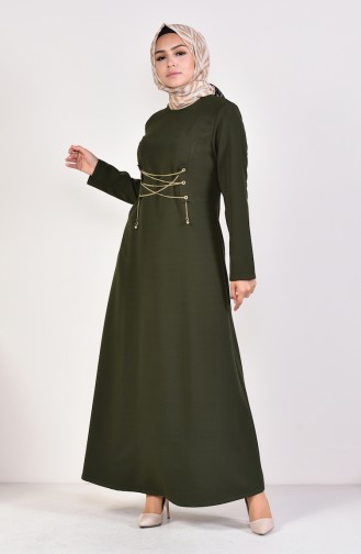 Chain Detailed Plain Dress 1189-02 Khaki 1189-02