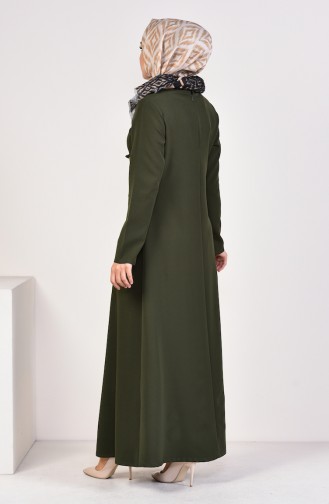 فستان سادة مزين بسلسلة 1189-02 لون اخضر كاكي 1189-02