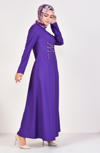 Chain Detailed Plain Dress 1189-03 Purple 1189-03