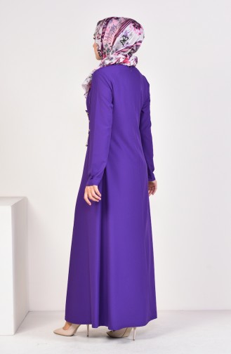 Chain Detailed Plain Dress 1189-03 Purple 1189-03