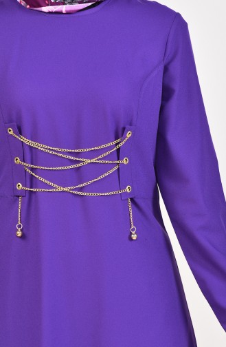 Chain Detailed Plain Dress 1189-03 Purple 1189-03