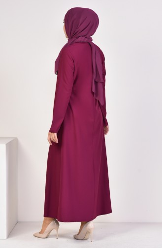 Chain Detailed Plain Dress 1189-04 Plum 1189-04