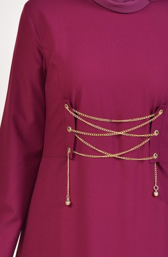 Chain Detailed Plain Dress 1189-04 Plum 1189-04